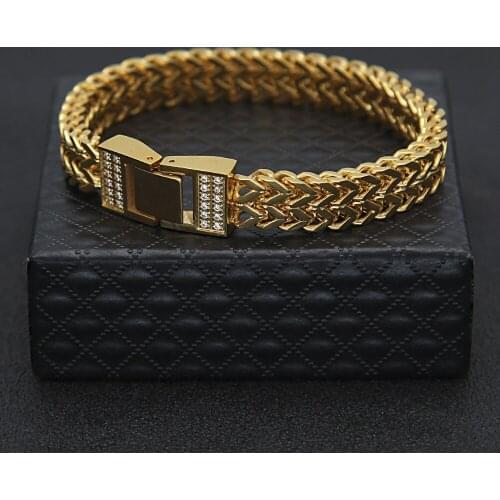 New Fashion Charm Iced Out Bling Hip Hop Bracelet Bangle Gold Zircon 20cm Long Link Chain Bracelets Christmas Gift Men Jewelry