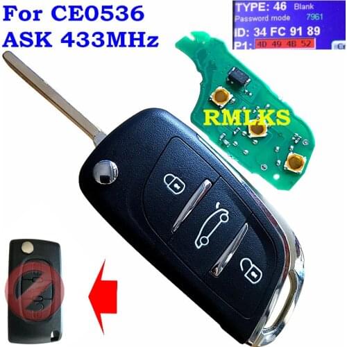 New DS Style Folding flip Upgraded Remote Key Fob for Peugeot 307 407 308 408 3 buttons FOB 433mhz ID46 Chip CE0536
