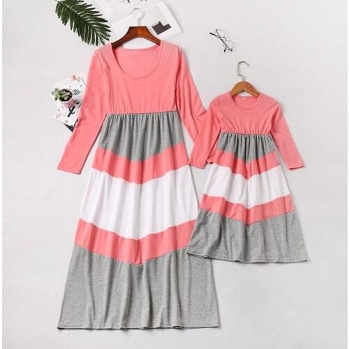 Mom Mum Mama & Baby Women Girls Outfits Spring Mother Daughter Dress Striped Long Sleeve Mommy and Me Matching Dresses Clothes