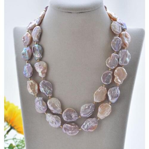 P7264 Brilliancy 36" 24mm Pink Lavender Coin Keshi Pearl Necklace