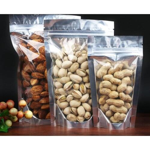 10pcs Aluminized Transparent Bags Self Sealing Zipper Packaging Food Sealable Baking Bags Kraft Paper Frosted Stand up Pouches