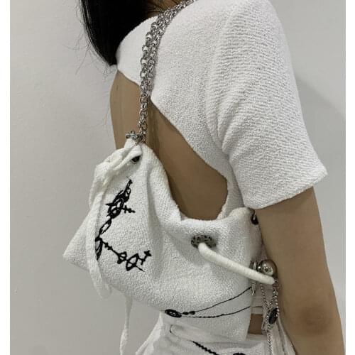 Embroidery Woolen Women Chain Underarm Bag New Fashion Ladies Hobos Small Shoulder Bags Female Girls Clutch Purse Tote Handbags