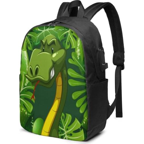 School Bag for Boy and Girl Wild Snake Forest Backpack with USB Charging Funny Daypack For Teenager Student
