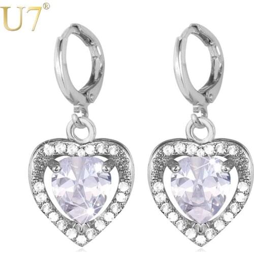 U7 Love Heart Earings Fashion Jewelry For Women Gold Color Cubic Zirconia Earrings Wholesale E709