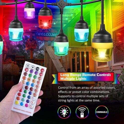 12Bulbs Outdoor RGB Changeable String Light Commercial Grade RGB LED Patio Lights Backyard Cafe Hotel Wedding Party Decor
