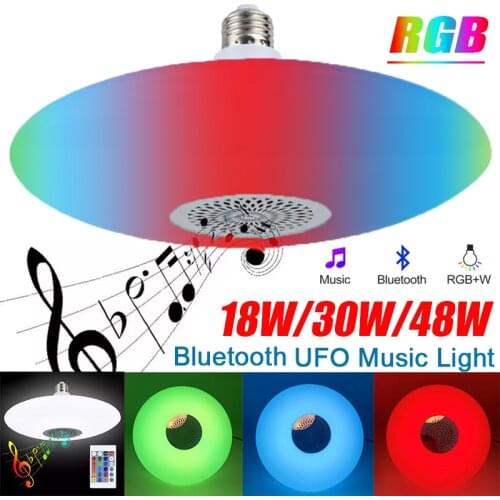 Smart Led Bulb Music Light 18W/30W/48W RGB+White UFO Lamp With Bluetooth Speaker E27 Lamp Holder 24 Keys Remote Control Light