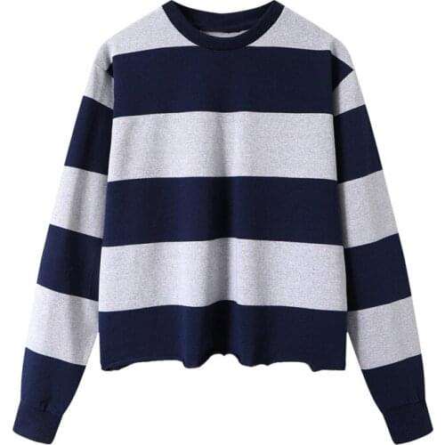 Vintage Girls Striped Short Sweatshirts 2020 Autumn Fashion Ladies Oversize Cotton Pullovers Streetwear Women Chic Sweatshirt