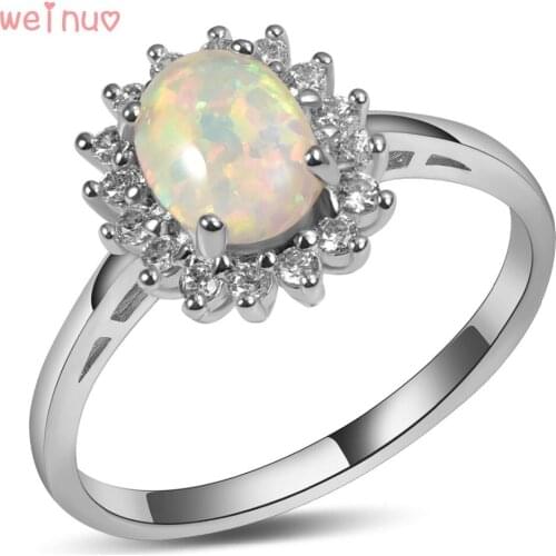 Weinuo White Fire Opal White Crystal Ring 925 Sterling Silver Top Quality Fancy Jewelry Wedding Ring Size 5 6 7 8 9 10 A362