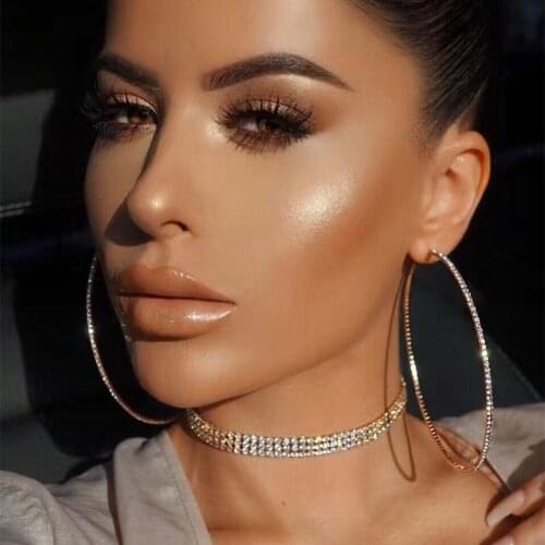 Classic Shiny Rhinestone Big Hoop Earrings for Women Fashion Jewelry Bohemian Girls' Circle Collection Earrings Accessories