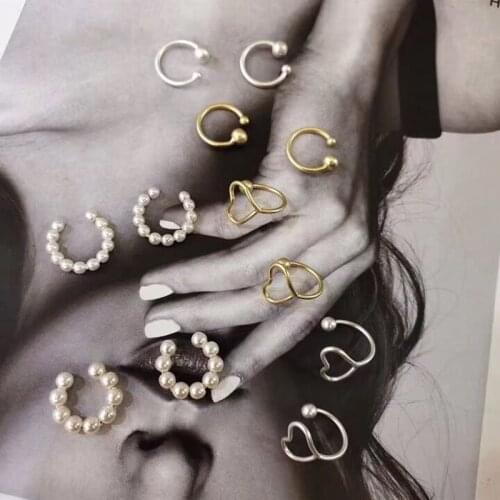 MENGJIQIAO New Simple Elegant Metal Hollow Heart Clip Earrings For Women Round No Piercing Fake Cartilage Ear Jewelry Gifts