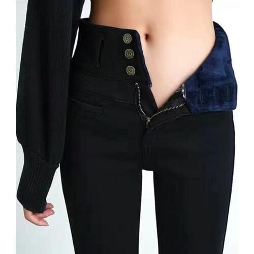 Womens Winter Jeans High Waist Skinny Pants velvet Elastic Waist Plus Size 5XL Slim White Casual Trousers For Women Warm Jeans