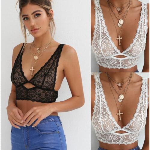 Sexy Women Deep V Floral Lace Lingerie Bralette Crop Top Unpadded e Bra Sheer Mesh Bra