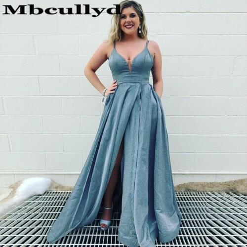 Mbcullyd A-line Prom Dresses Long With High Split 2020 Glitter Sequined Evening Dress For Women vestidos de fiesta de noche
