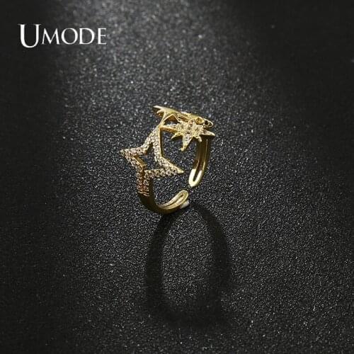 UMODE NEW Double Layer Irregular Star CZ Ring for Women Femme Adjustable Wedding Rings Gold Color Fashion Jewelry UR0616