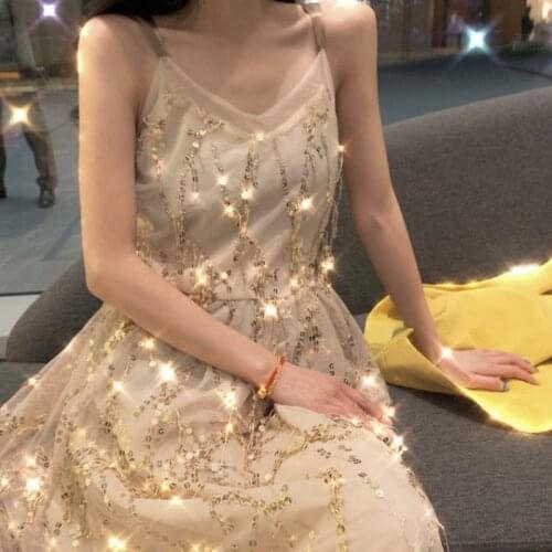 Sannian Women Derss 2020 New Sequin Suspenders Sexy Halter Dresses Women Clothes Seaside Holiday Dress Long Women Beach Dresses