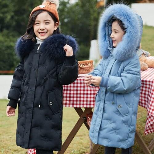 -30 Degree Girls Winter Down Coat 2021 Fashion Girl Snowsuit Children Jacket Clothing Real fur Collar Parkas Kids Clothes 5-12Y