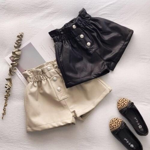 Winter Leather Short Pant for Kids Warm Thick Fleece Lining Faux Leather Shorts Children Casual Solid PU Elastic Pant Bottom