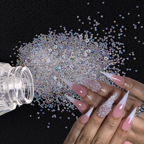 1 Bottle Tiny Glass Nail Rhinestones Crystal Micro Beads Glitter 3D Nail Art Decorations DIY Tips Gems AB Manicure Diamond