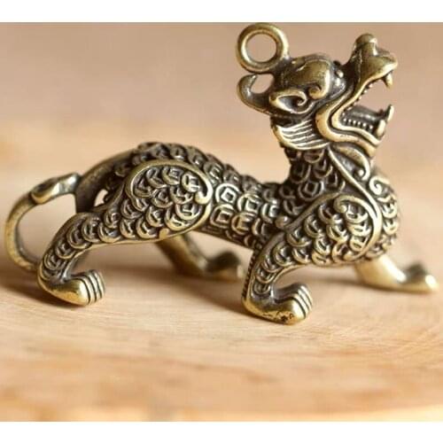 100% Brass Kirin Chinese god beast Handicraft die Casting Drop Bell Key Car sect Bronze Creative Gift home Decoration Pendant