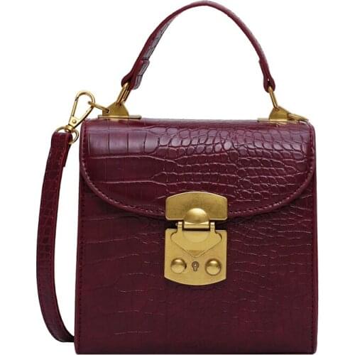 2021 Lock Designer Shoulder Simple Bag Female Handbags Mini Stone Pattern Pu Leather Crossbody Bags with Short Handles for Women