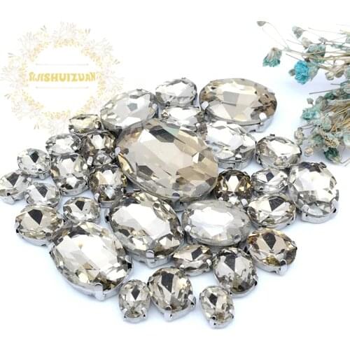 5 SIZES 30PCS Free shipping! Light coffee oval shape Glass Crystal sew on rhinestones with calw Diy wedding decoration