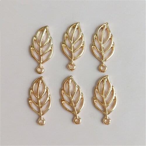 50 PCS 11*24mm Fashion Metal Alloy KC Gold Leaves Pendant Connectors Charm DIY Jewelry Findings
