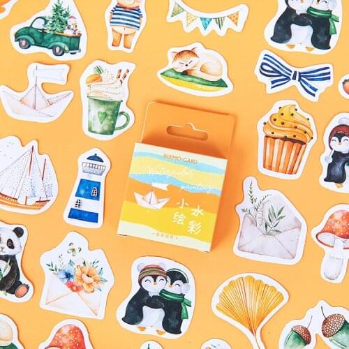 8packs/LOT small watercolor painting series paper decorative non drying adhesive sticker