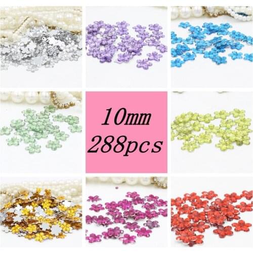 Free Shipping 288pcs/Pack 10mm Flower Design Acrylic Rhinestone, Flat Back Nail Art Rhinestones
