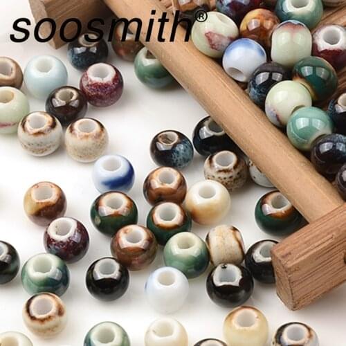 50 PCS 6mm Fashion China classical Ceramic Beads For Jewelry Making DIY Charm Bead Art pendant Porcelain Bracelet Women Necklace