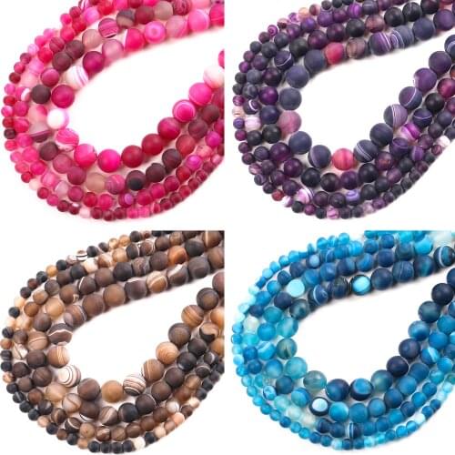 6 8 10 12 MM Matte Natural Stone Beads Polished Stripes Agates Stone Beads Diy Spacer loose Beads for Jewelry Making Bracelet
