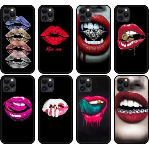 Black tpu case for iphone5se 6 6s 7 8 plus x 10 cover for iphone XR XS 11 pro MAX case Sexy vampire red lips Funny Halloween