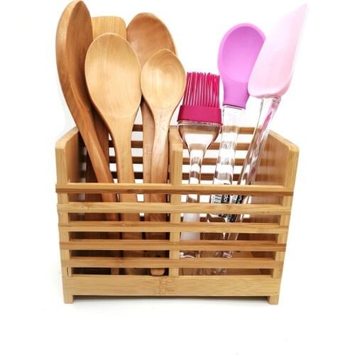 Elegancev Standing Silicone-Wooden Dipper Spoon Spatula Service Set 9prç
