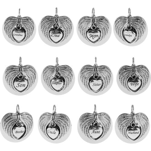 Rhinestone Crystal Angel Wing Charms Love Heart Memorial Keepsake Ashes Urn Ash Pendant Cremation Jewelry