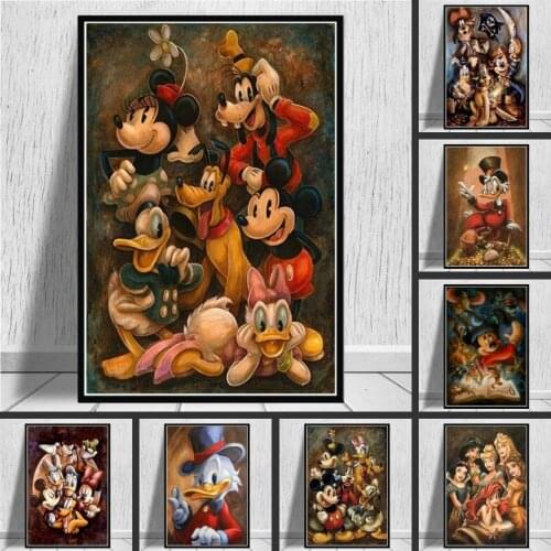 Disney Anime Canvas Painting Mickey Mouse Donald Princess Prints Posters Wall Art Pictures for Kids Room Decor Home Decoration