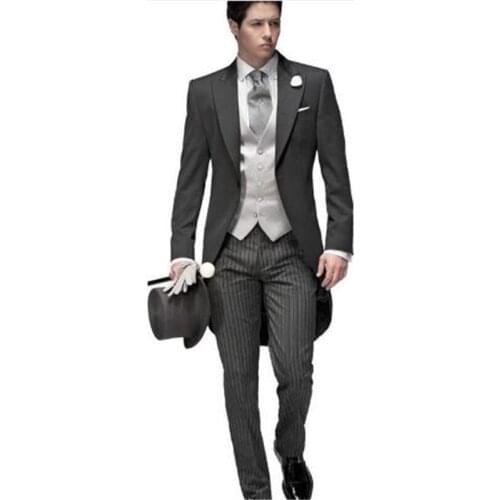 Costume Homme Gray Black Wedding Suits For Men 3 Piece Trajes De Hombre Anzug Herren Men Suits (Jacket+Pants+Vest)