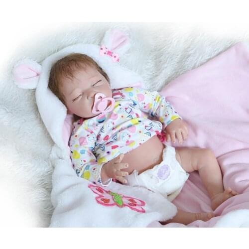 Popular 55CM half body soft silicone reborn baby girl doll in blanket bebe reborn flexible cuddly newborn baby girl toys gift