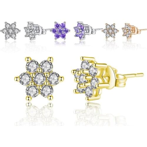 Flower Shape Small Stud Earrings Quality Gold Purple Color Crystal Stone Jewelry For Women Females Engagement Party Best Gift
