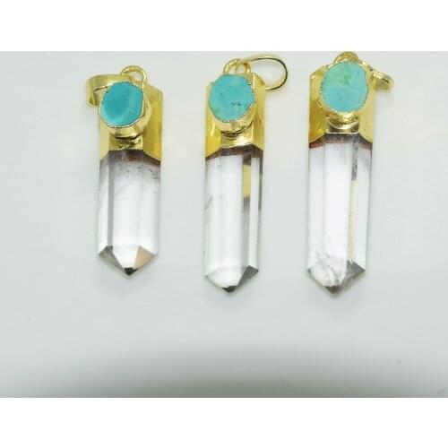 Fashion Boho Jewelry Natural Stone healing pendant for women green howlite clear crystal quartz hexagonal pendant for necklace