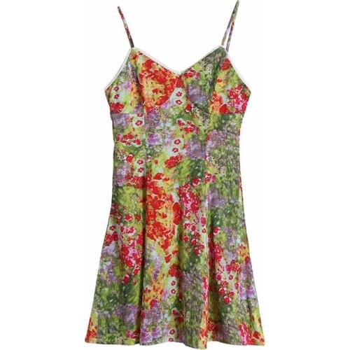 2021 New European and American Womens Oil Painting Sling Outline Lace Dress DLQZ1960