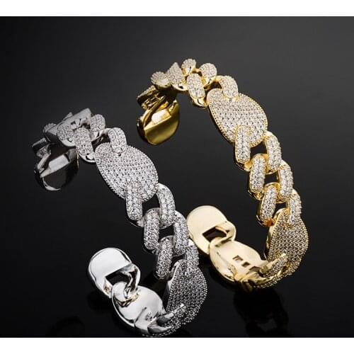 New Fashion Hip Hop Punk Fashion Jewelry Charm 16MM Luxury Miami Cuban Bracelets Gold Color Micro Pave Iced Cubic Zirconia Gifts