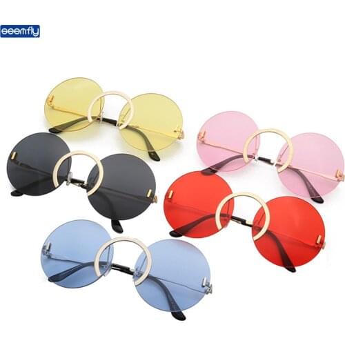 Seemfly Ladies Sunglasses Round Glasses European and American Personality Glasses Fashion Street Shot Photo Props High Quality