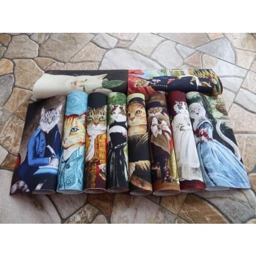 Gentleman Cat Hand dyed fabric 10PCSX20CM Assorted Cotton Linen Printed Quilt Fabric For DIY Sewing Patchwork Home Textile Decor