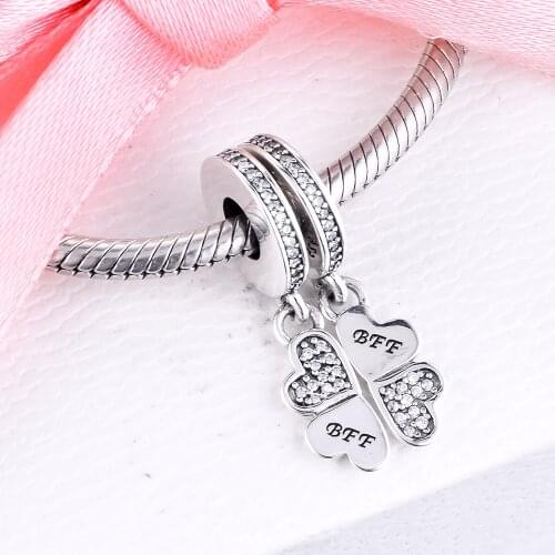 Authentic 925 Sterling Silver Beads Best Friends Forever Charms Clear CZ Women DIY Jewelry Gift Fits Original Bracelet Kralen
