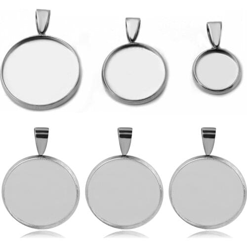 20pcs/lot Stainless Steel Pendant Settings Clasps Cabochon Base Bezel Trays Blank Fit 6/8/10/12/14/16/18/20/25mm Jewelry Making