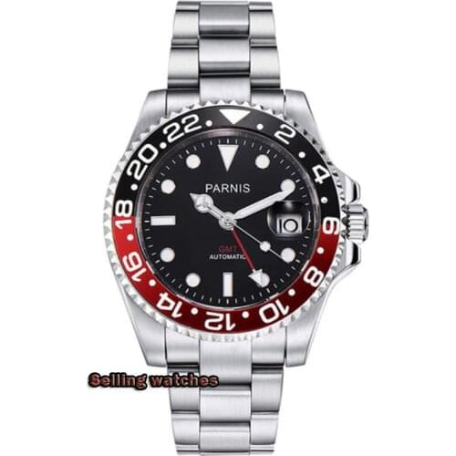 Parnis 40mm Watch Men Automatic Mechanical Watches GMT Luxury Sapphire Crystal Ceramic Bezel Luminous Waterproof Male Wristwatch
