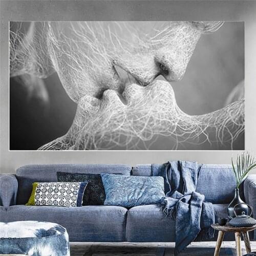 Simple Black Lovers Kiss Canvas Painting Abstract Print Poster Pictures Home Bedroom Living Room Decoration Sexy Wall Art Gift