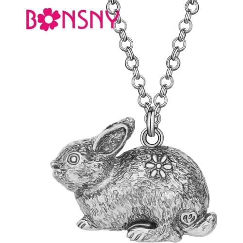 Bonsny Alloy Antique Gold Plated Cute Rabbit Bunny Hare Necklace Pendant Big Animal Jewelry For Teens Girl Friends Birthday Gift