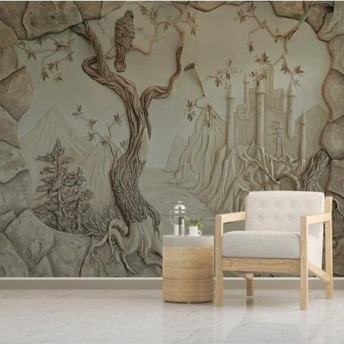 Custom Mural Wallpaper 3D Relief Sea Castle Big Tree Background Wall Decorative Painting Living Room TV Sofa Papel De Parede 3 D