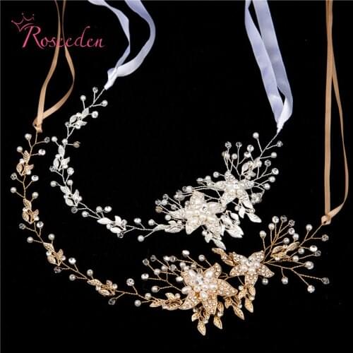 Bridal Wedding Party jewelry Gold sliver Leaves Pearl Headbands Flower Head Piece Bride Vintage Hair bands RE587