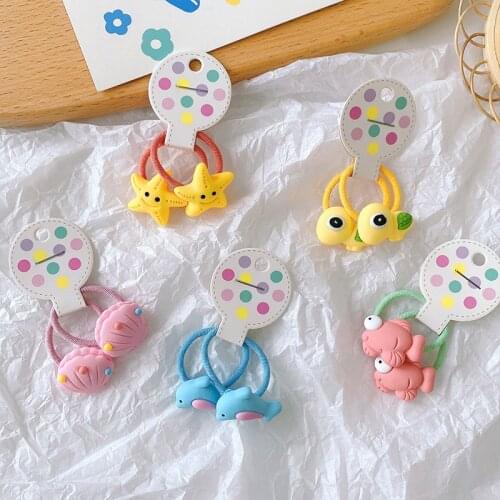 2PCS Cartoon Undersea Series Princess Headwear Cute Kids Elastic Hair Bands Children Hair Ties Girls Accessories Baby Headdress